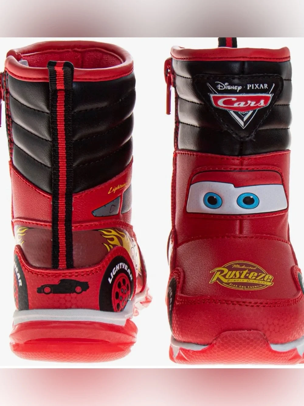 Disney Cars LED Light-Up Red Kids Water Resistant Boots, Size 11